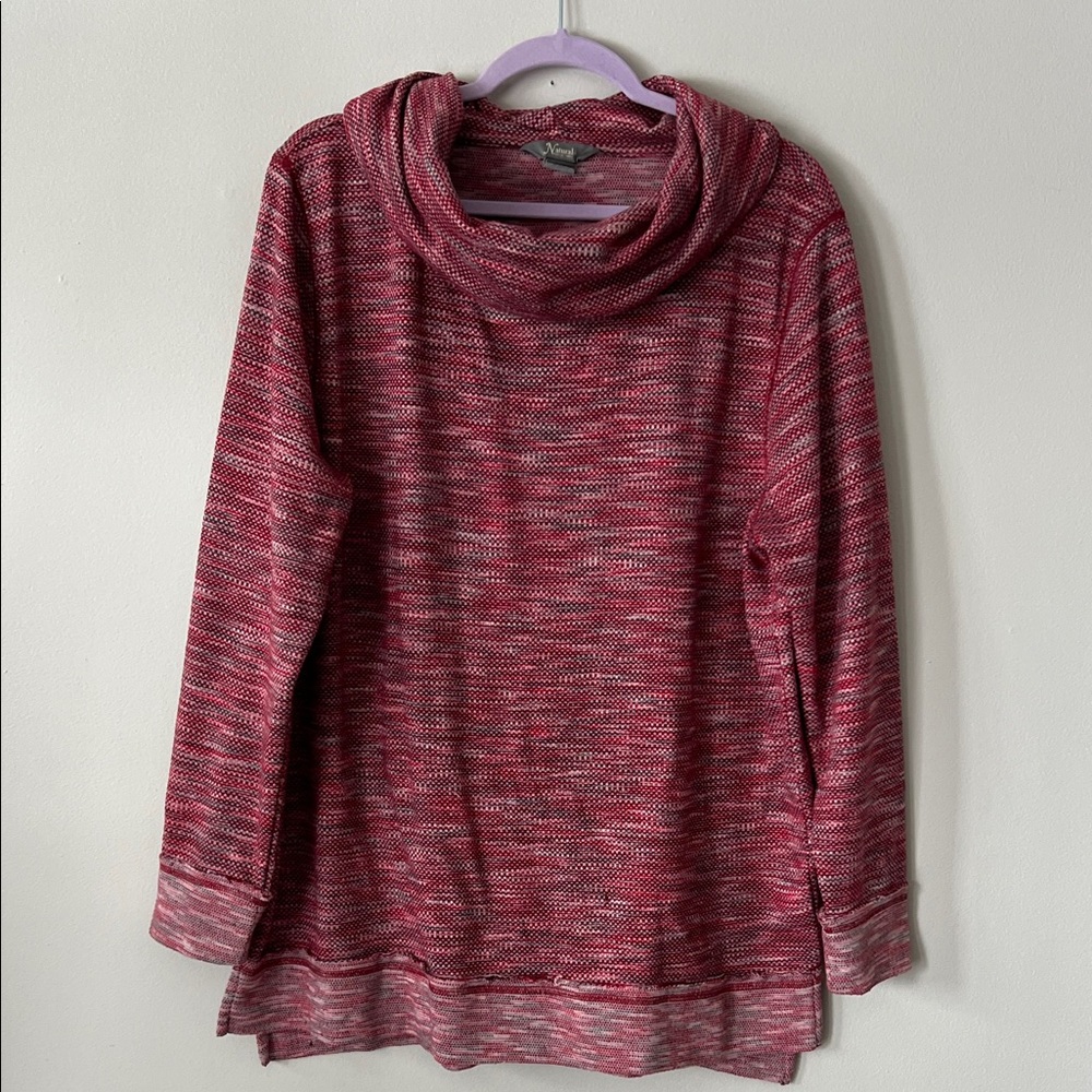 Natural Reflections Maroon Pink Striped Design Cowl Neck Sweater Women's XL